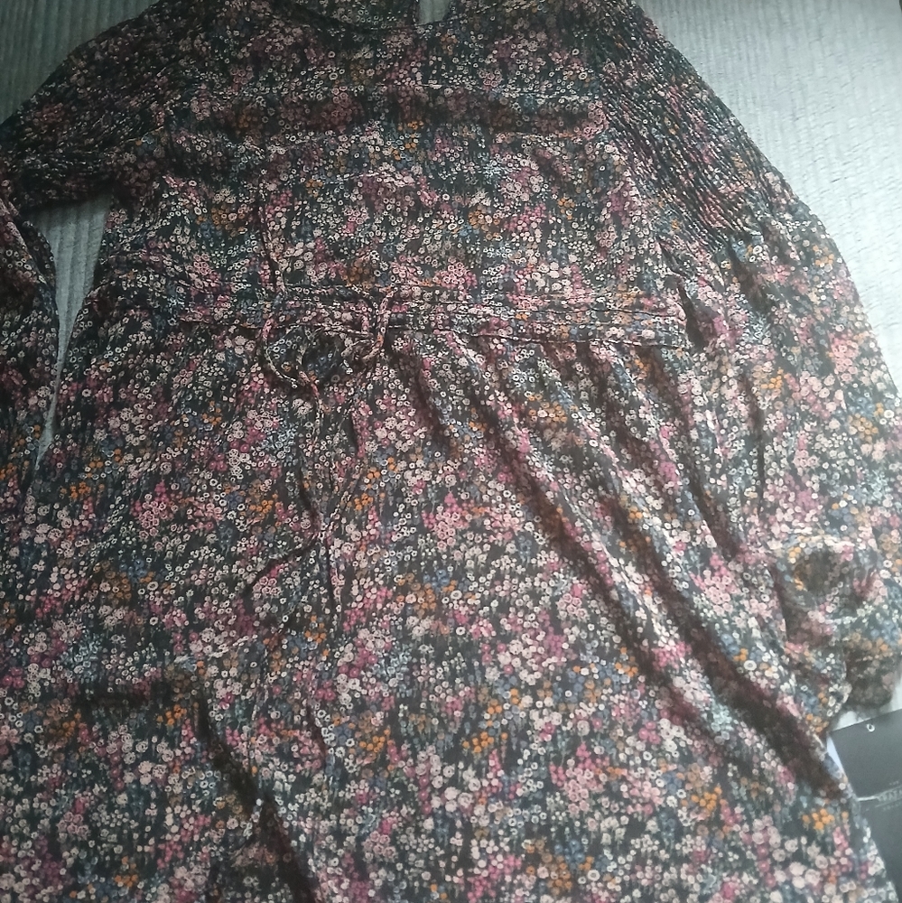 Zara Dark Floral Midi Dress - Black and Pink